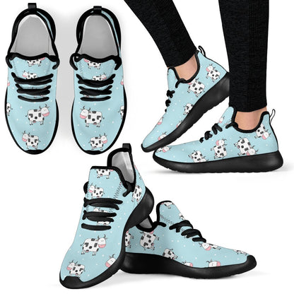 Doodle Cow Pattern Print Mesh Knit Shoes GearFrost