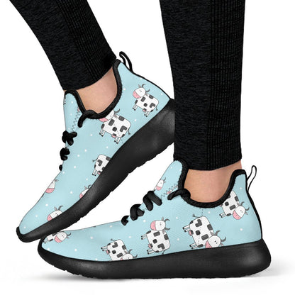 Doodle Cow Pattern Print Mesh Knit Shoes GearFrost