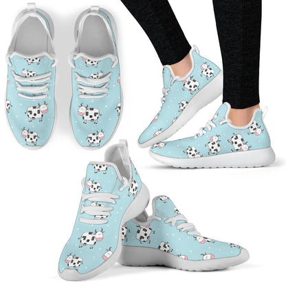 Doodle Cow Pattern Print Mesh Knit Shoes GearFrost