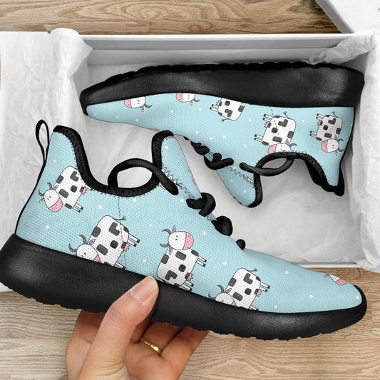 Doodle Cow Pattern Print Mesh Knit Shoes GearFrost