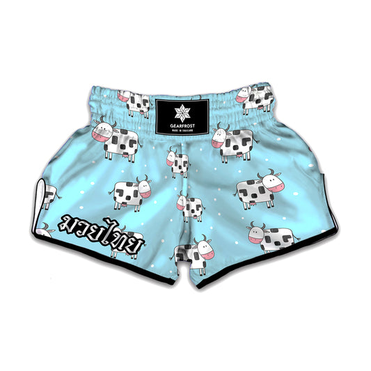 Doodle Cow Pattern Print Muay Thai Boxing Shorts