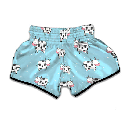 Doodle Cow Pattern Print Muay Thai Boxing Shorts