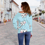 Doodle Cow Pattern Print Off Shoulder Sweatshirt GearFrost