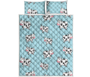 Doodle Cow Pattern Print Quilt Bed Set