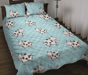 Doodle Cow Pattern Print Quilt Bed Set