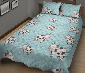 Doodle Cow Pattern Print Quilt Bed Set