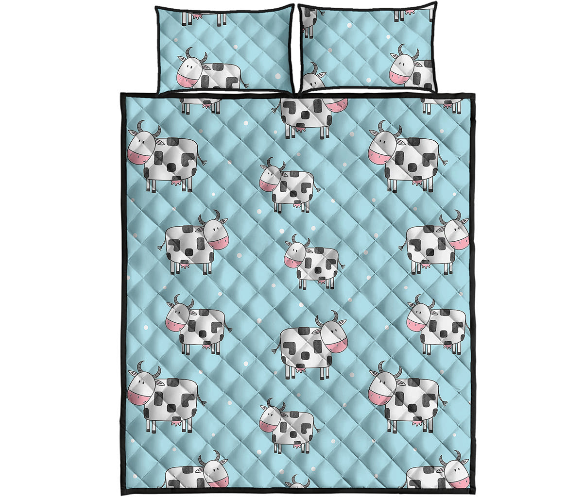 Doodle Cow Pattern Print Quilt Bed Set