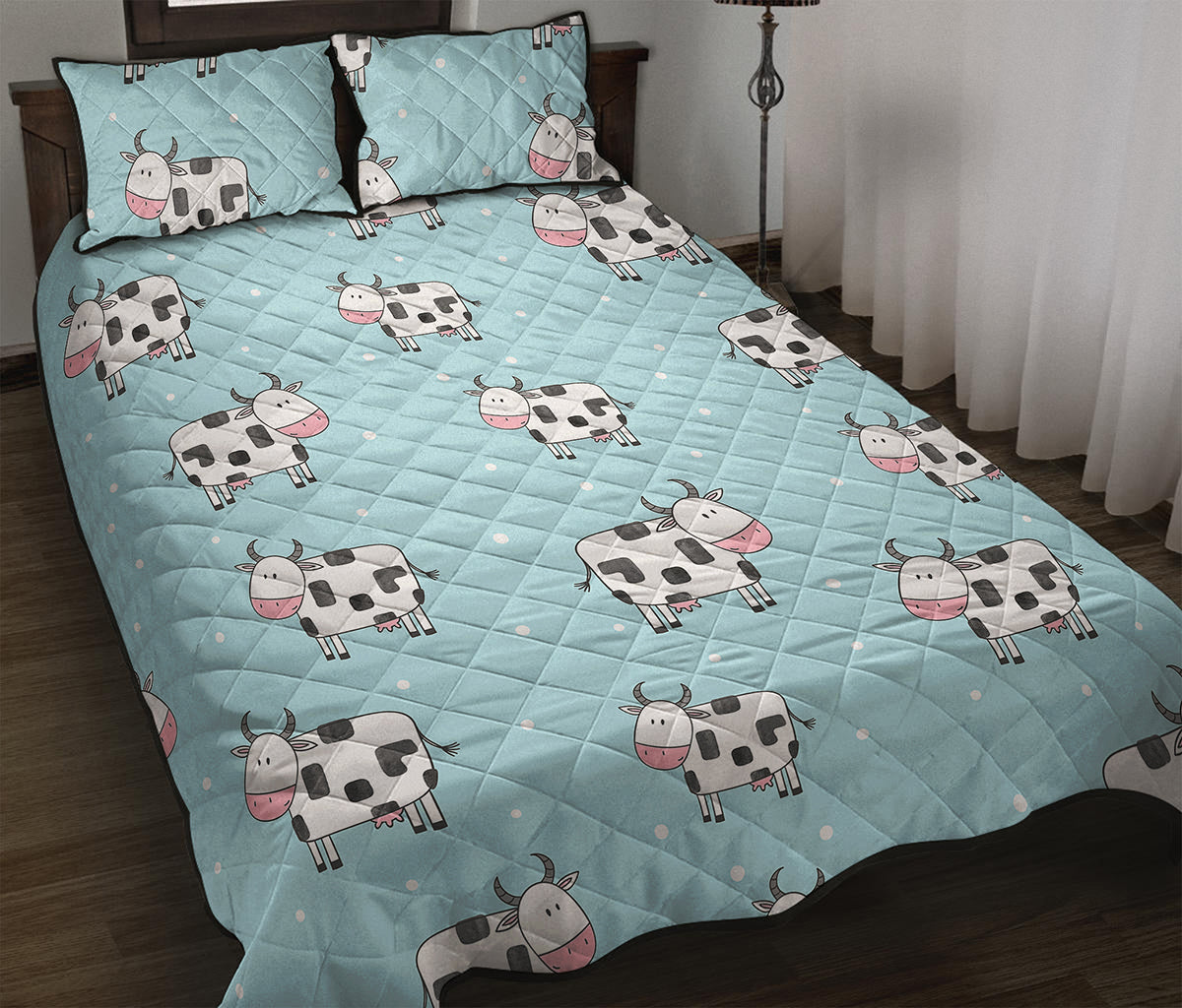 Doodle Cow Pattern Print Quilt Bed Set