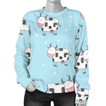 Doodle Cow Pattern Print Women's Crewneck Sweatshirt GearFrost