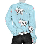 Doodle Cow Pattern Print Women's Crewneck Sweatshirt GearFrost