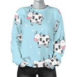 Doodle Cow Pattern Print Women's Crewneck Sweatshirt GearFrost