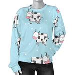 Doodle Cow Pattern Print Women's Crewneck Sweatshirt GearFrost