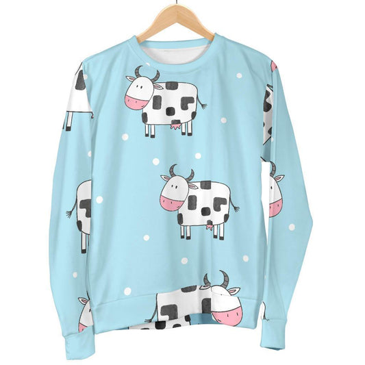 Doodle Cow Pattern Print Women's Crewneck Sweatshirt GearFrost