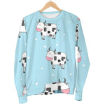 Doodle Cow Pattern Print Women's Crewneck Sweatshirt GearFrost