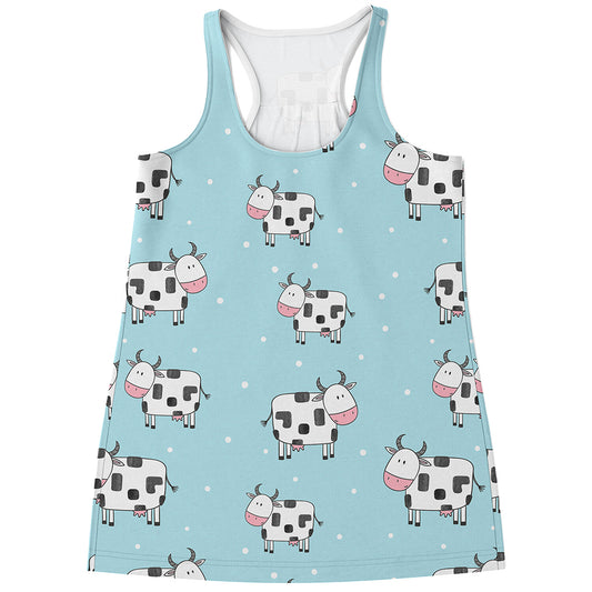 Doodle Cow Pattern Print Women's Racerback Tank Top