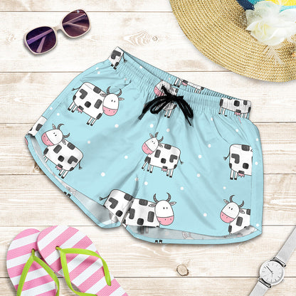 Doodle Cow Pattern Print Women's Shorts
