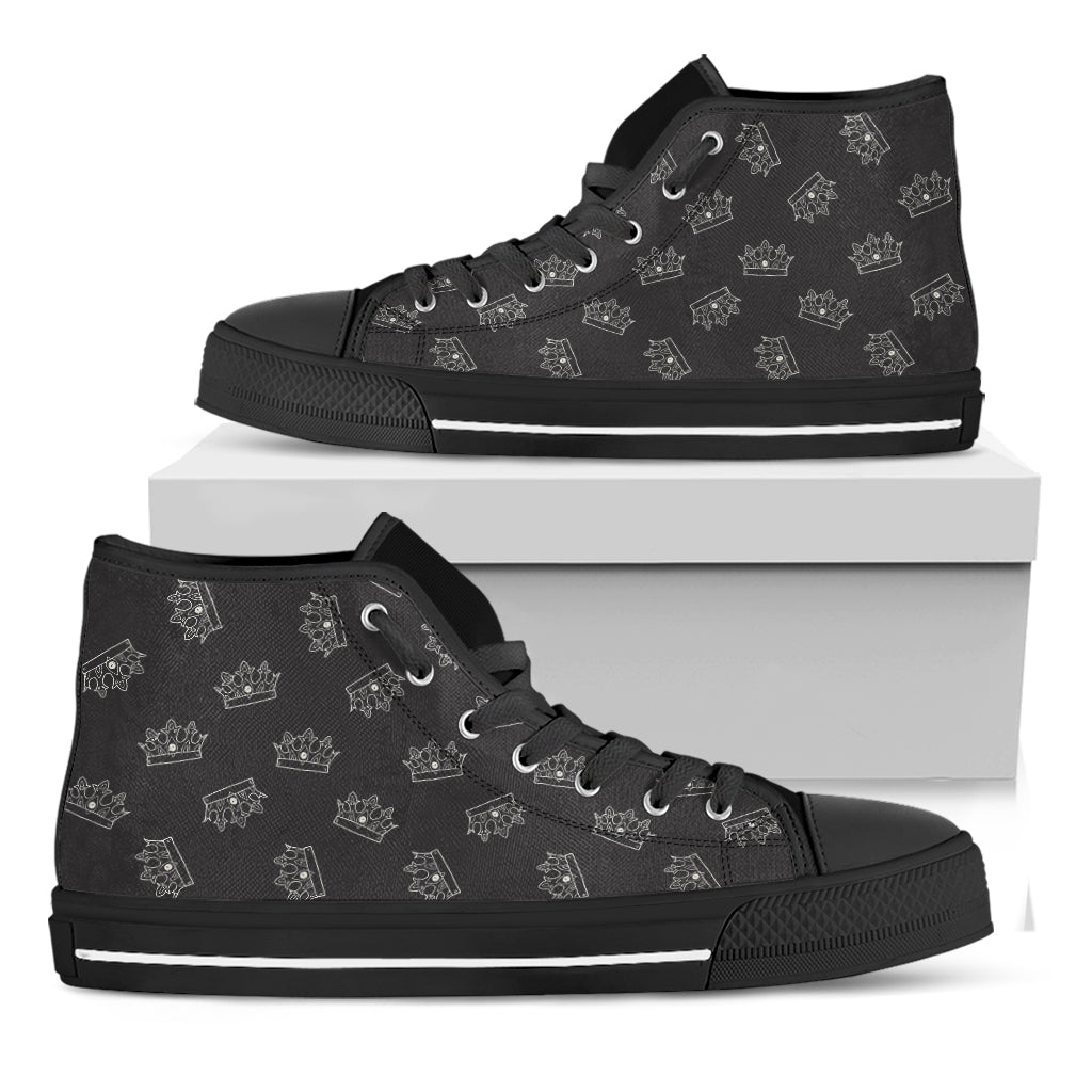 Doodle Crown Pattern Print Black High Top Shoes