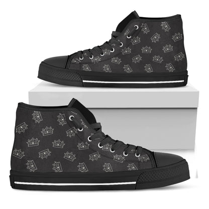 Doodle Crown Pattern Print Black High Top Shoes