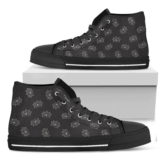 Doodle Crown Pattern Print Black High Top Shoes