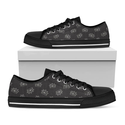 Doodle Crown Pattern Print Black Low Top Shoes
