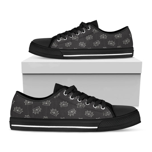 Doodle Crown Pattern Print Black Low Top Shoes