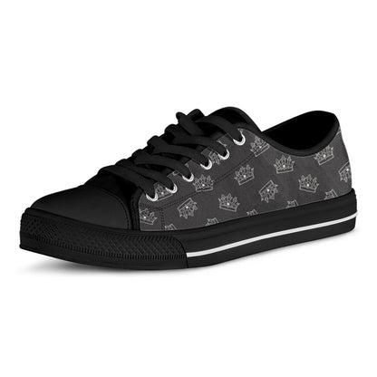 Doodle Crown Pattern Print Black Low Top Shoes