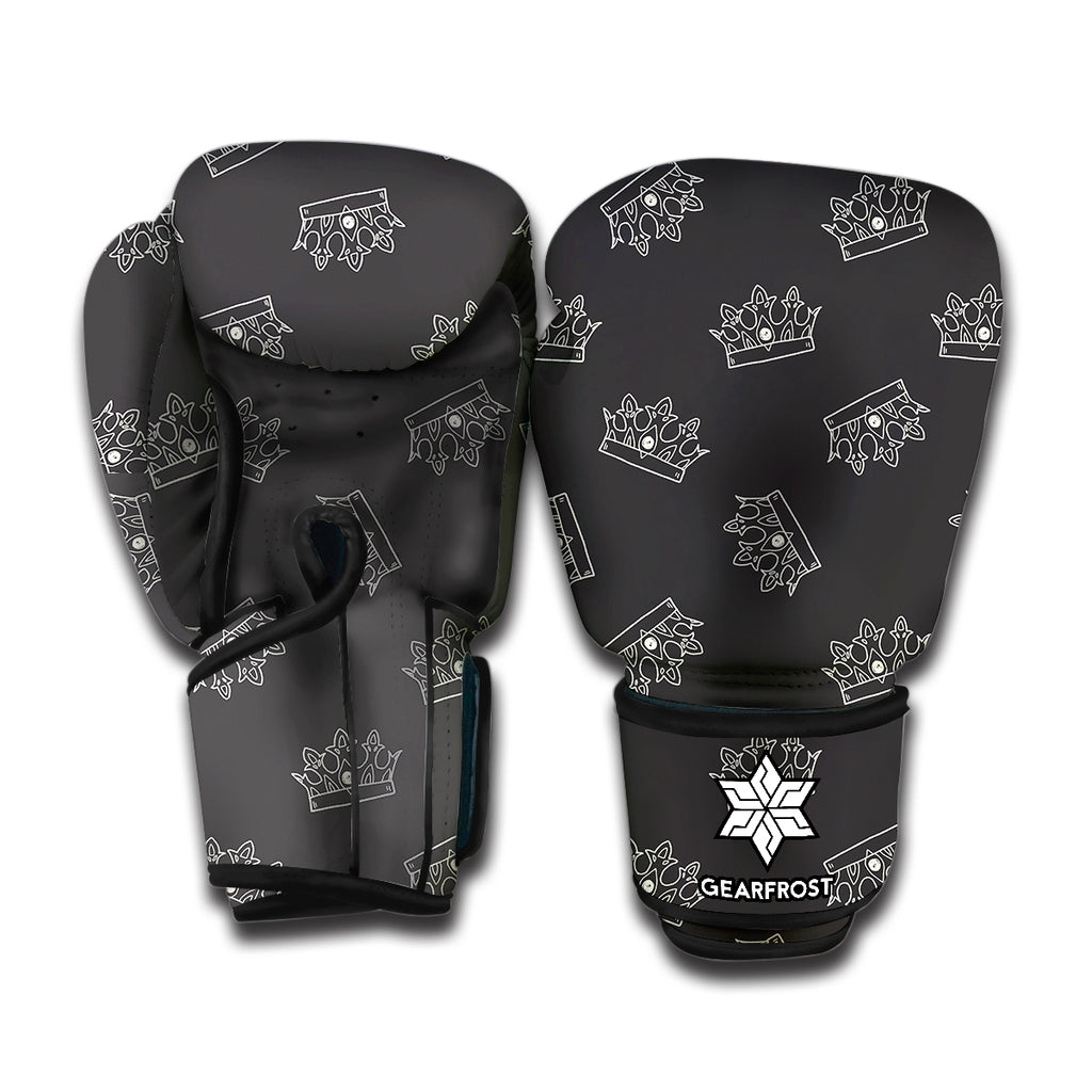 Doodle Crown Pattern Print Boxing Gloves