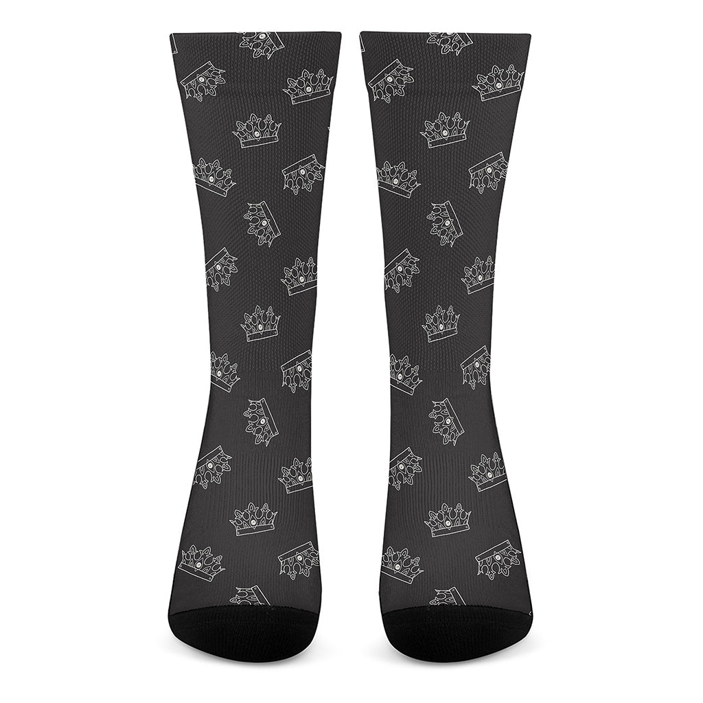 Doodle Crown Pattern Print Crew Socks