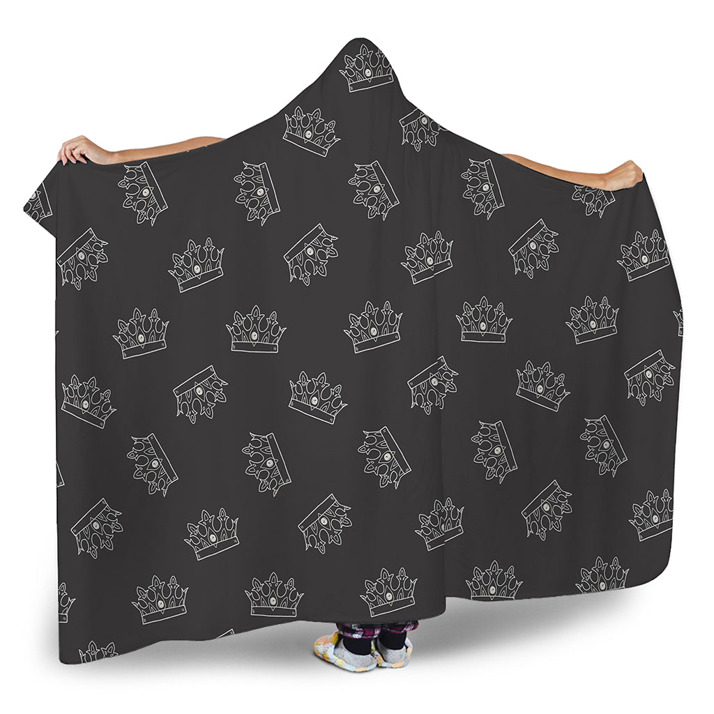 Doodle Crown Pattern Print Hooded Blanket