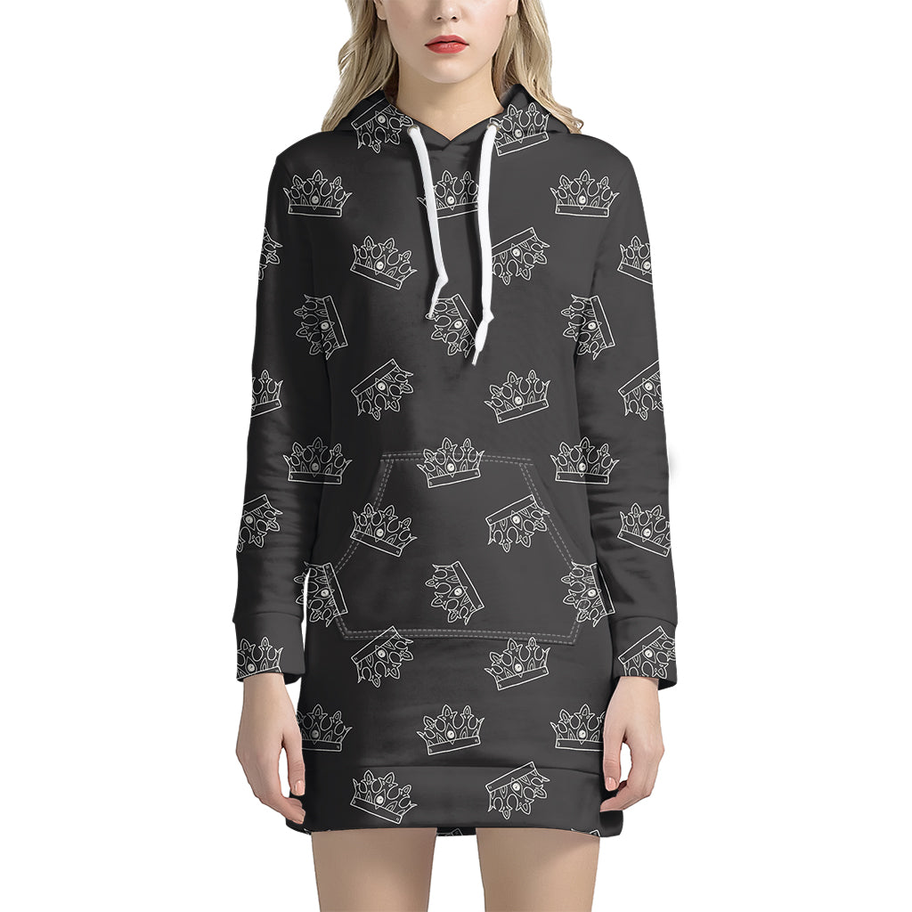 Doodle Crown Pattern Print Hoodie Dress
