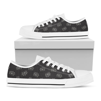 Doodle Crown Pattern Print White Low Top Shoes
