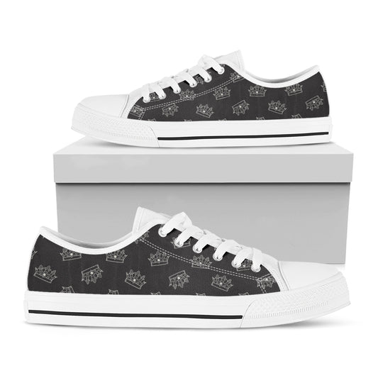 Doodle Crown Pattern Print White Low Top Shoes