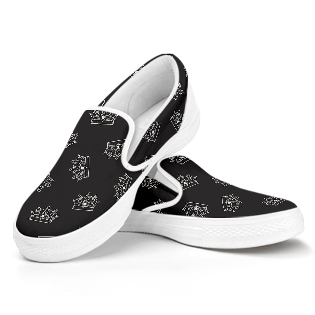 Doodle Crown Pattern Print White Slip On Shoes