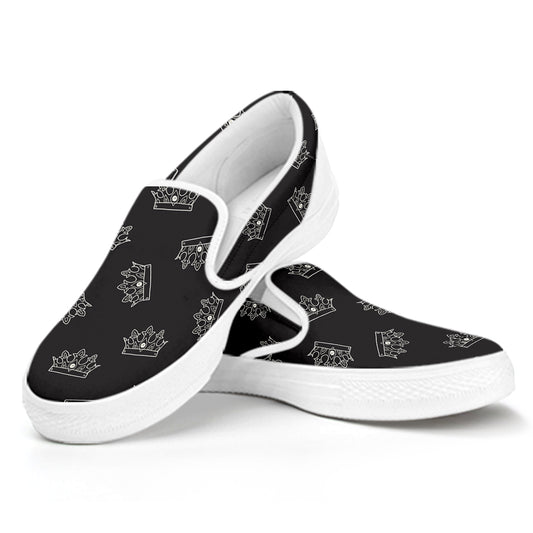 Doodle Crown Pattern Print White Slip On Shoes