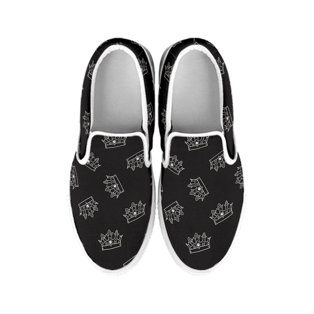 Doodle Crown Pattern Print White Slip On Shoes
