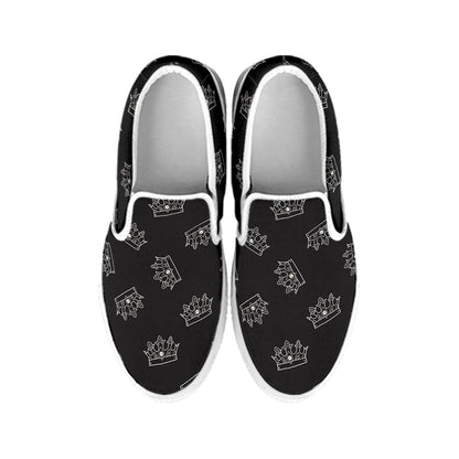 Doodle Crown Pattern Print White Slip On Shoes