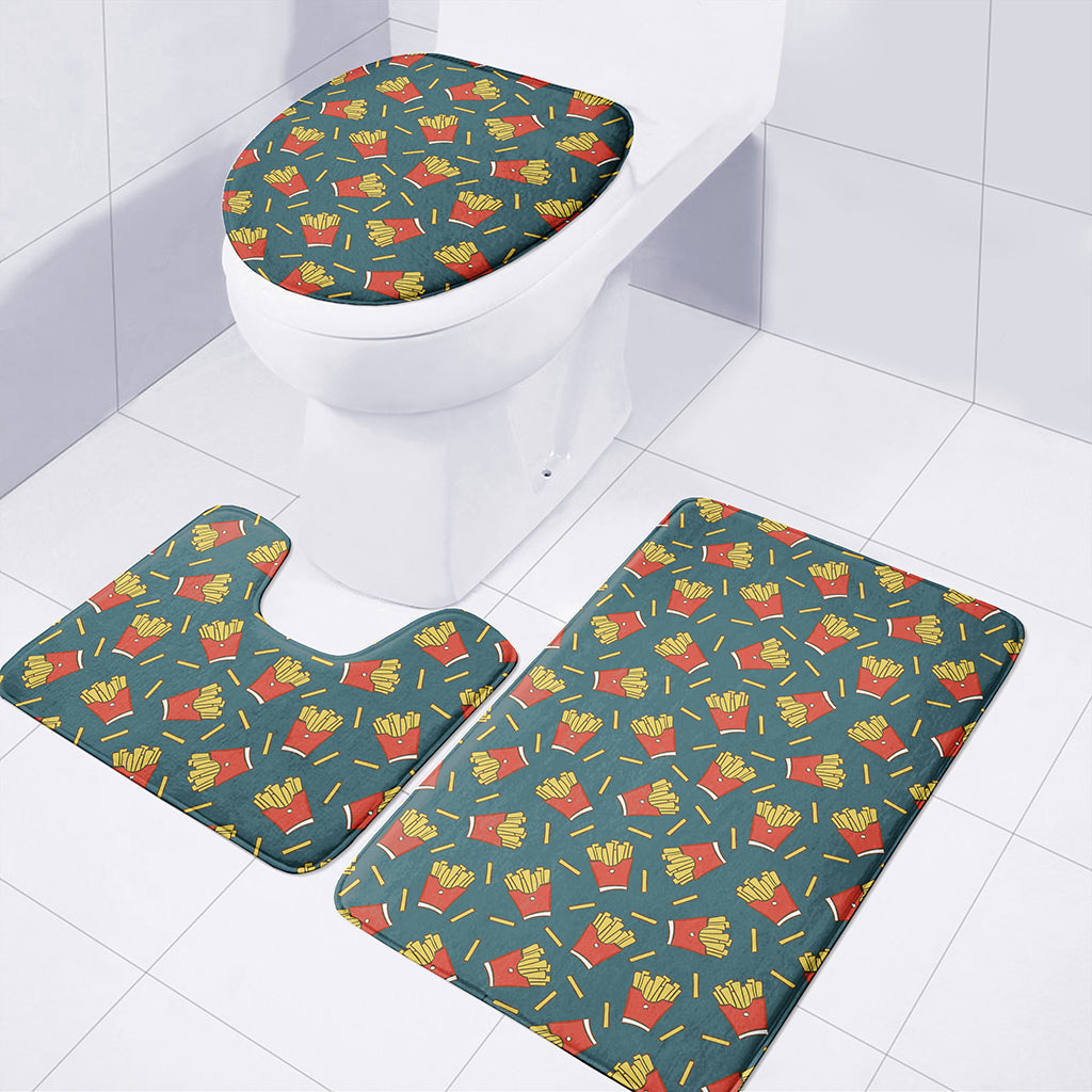 Doodle French Fries Pattern Print 3 Piece Bath Mat Set