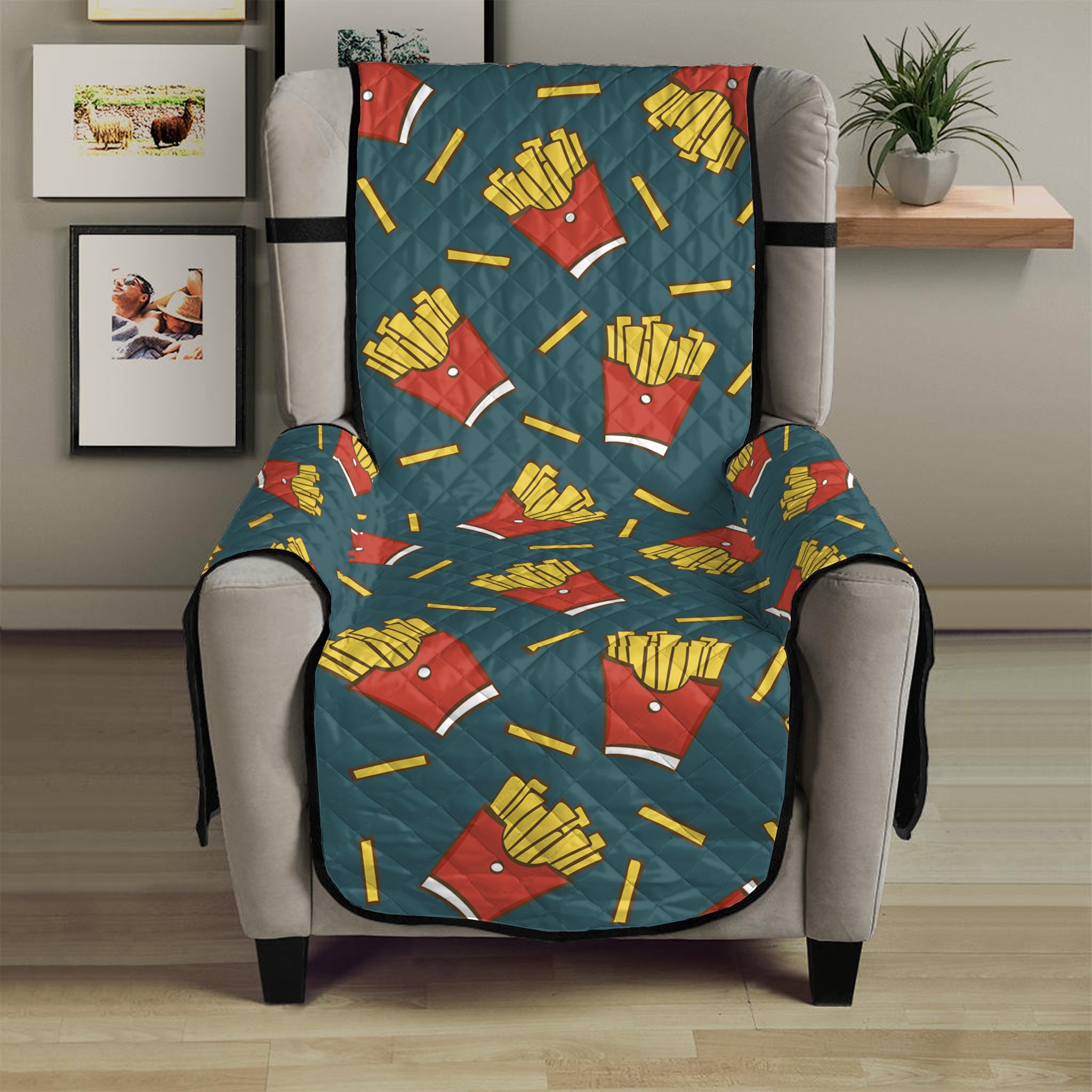 Doodle French Fries Pattern Print Armchair Protector