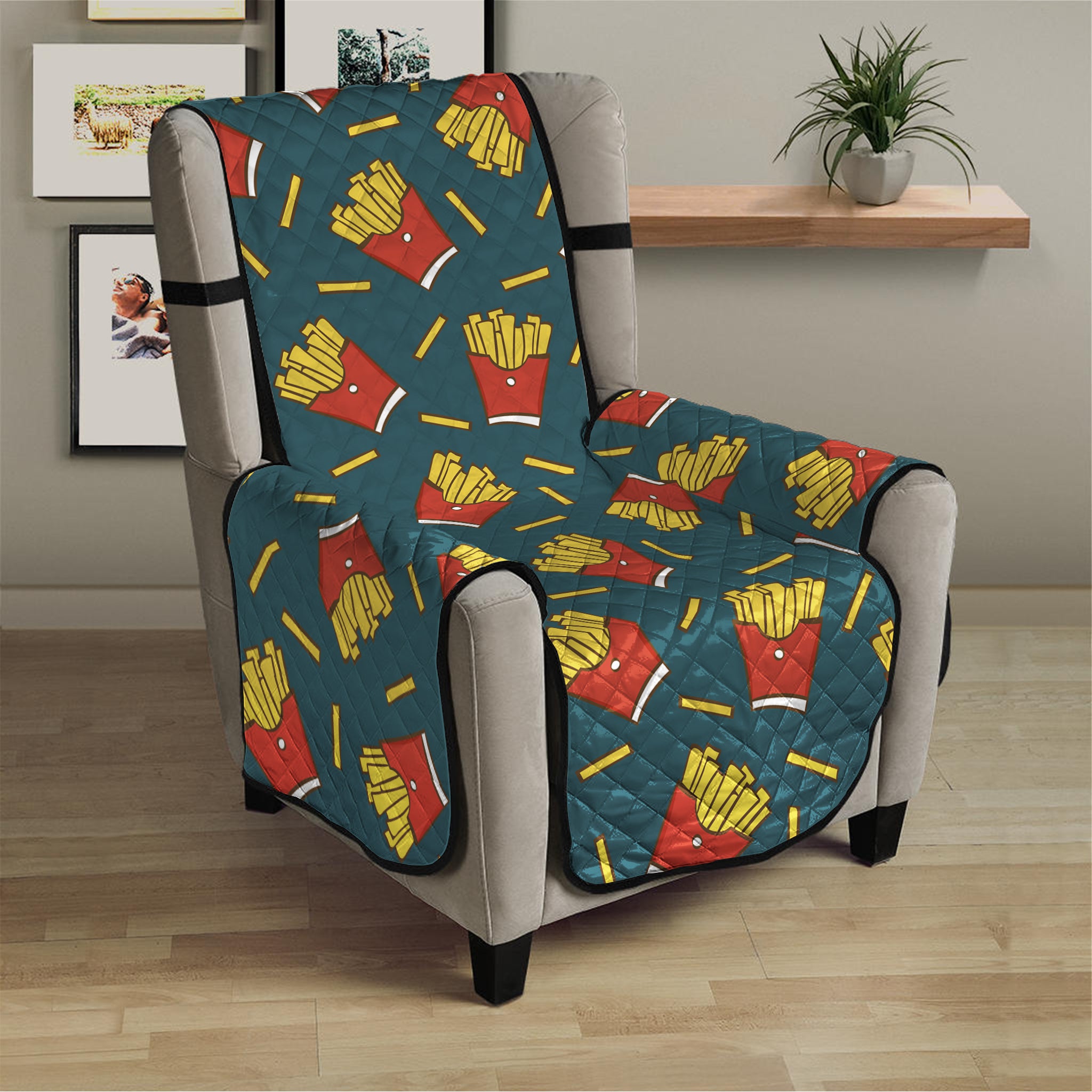 Doodle French Fries Pattern Print Armchair Protector