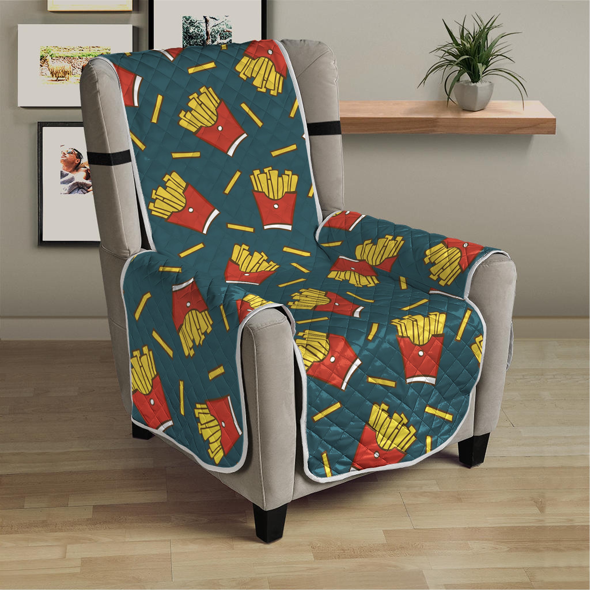 Doodle French Fries Pattern Print Armchair Protector