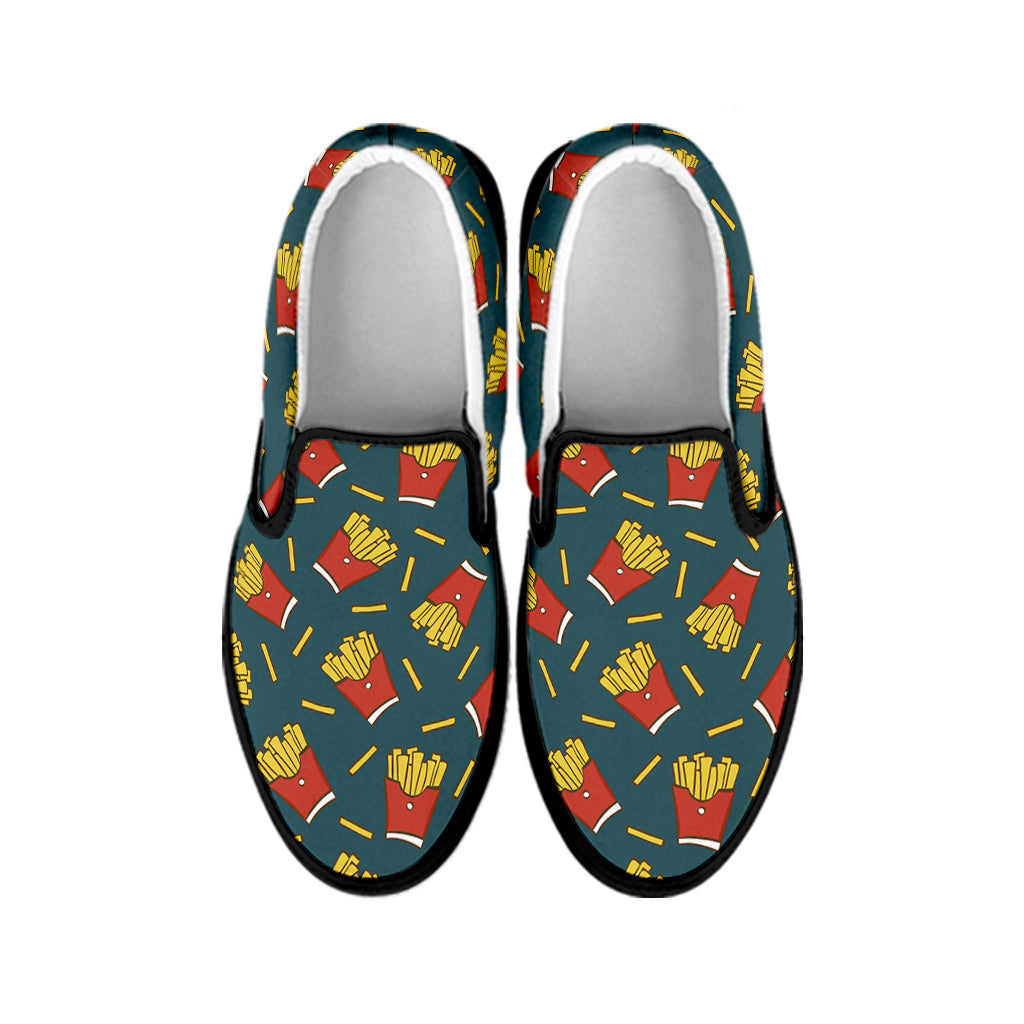 Doodle French Fries Pattern Print Black Slip On Shoes