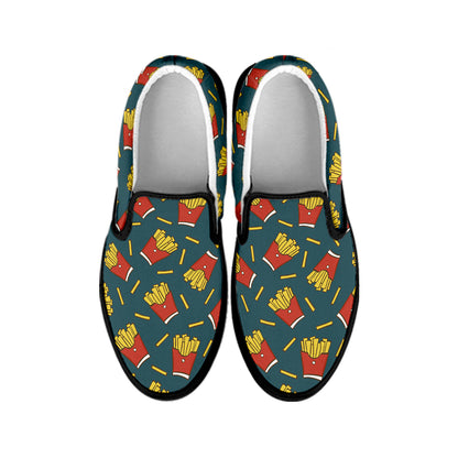 Doodle French Fries Pattern Print Black Slip On Shoes