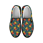 Doodle French Fries Pattern Print Black Slip On Shoes