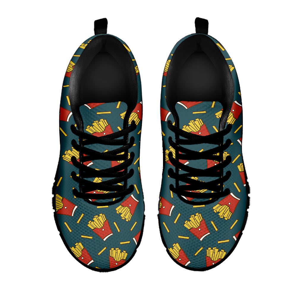 Doodle French Fries Pattern Print Black Sneakers