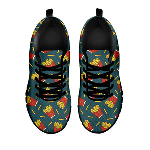 Doodle French Fries Pattern Print Black Sneakers