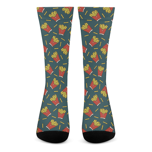 Doodle French Fries Pattern Print Crew Socks
