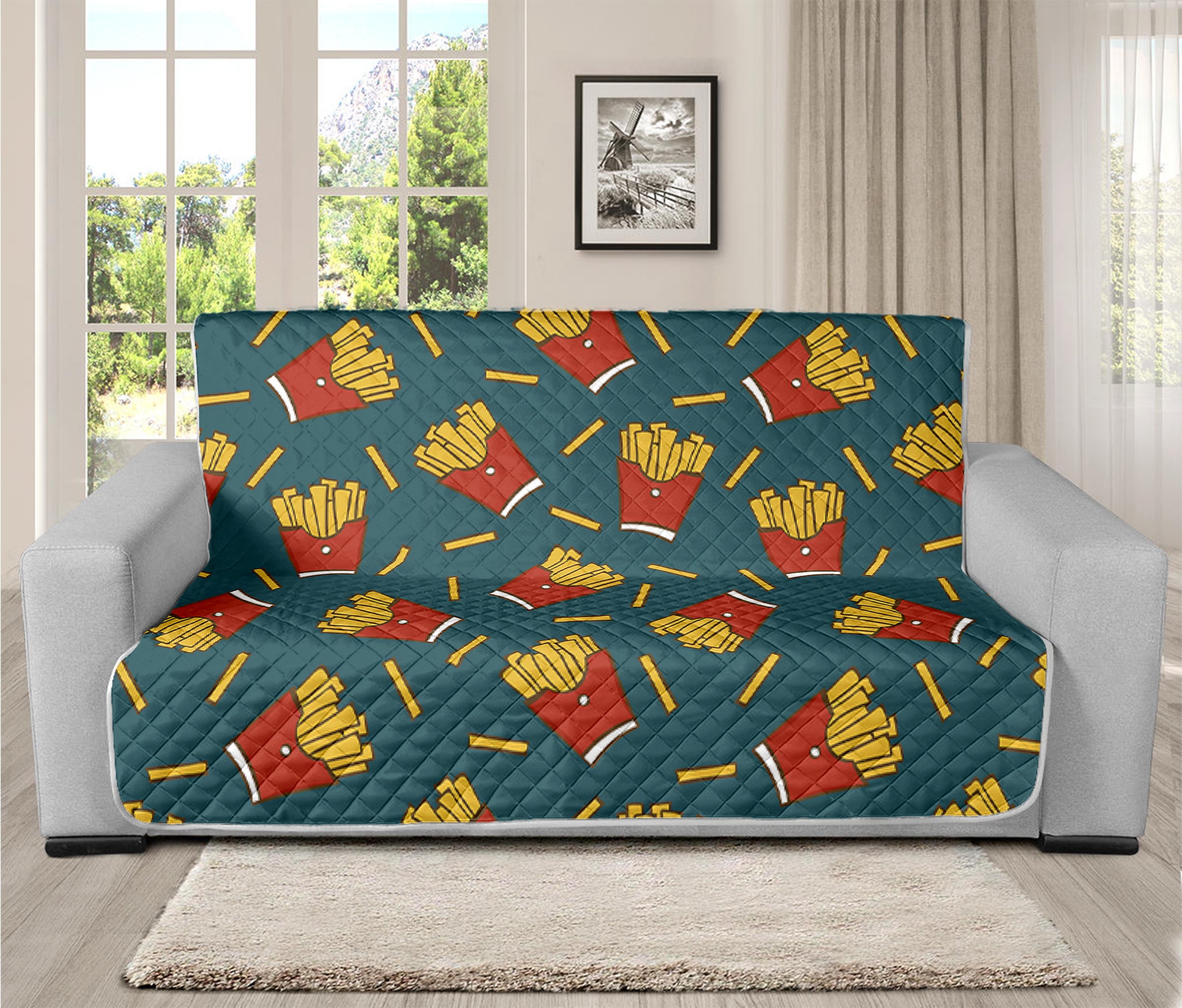 Doodle French Fries Pattern Print Futon Protector