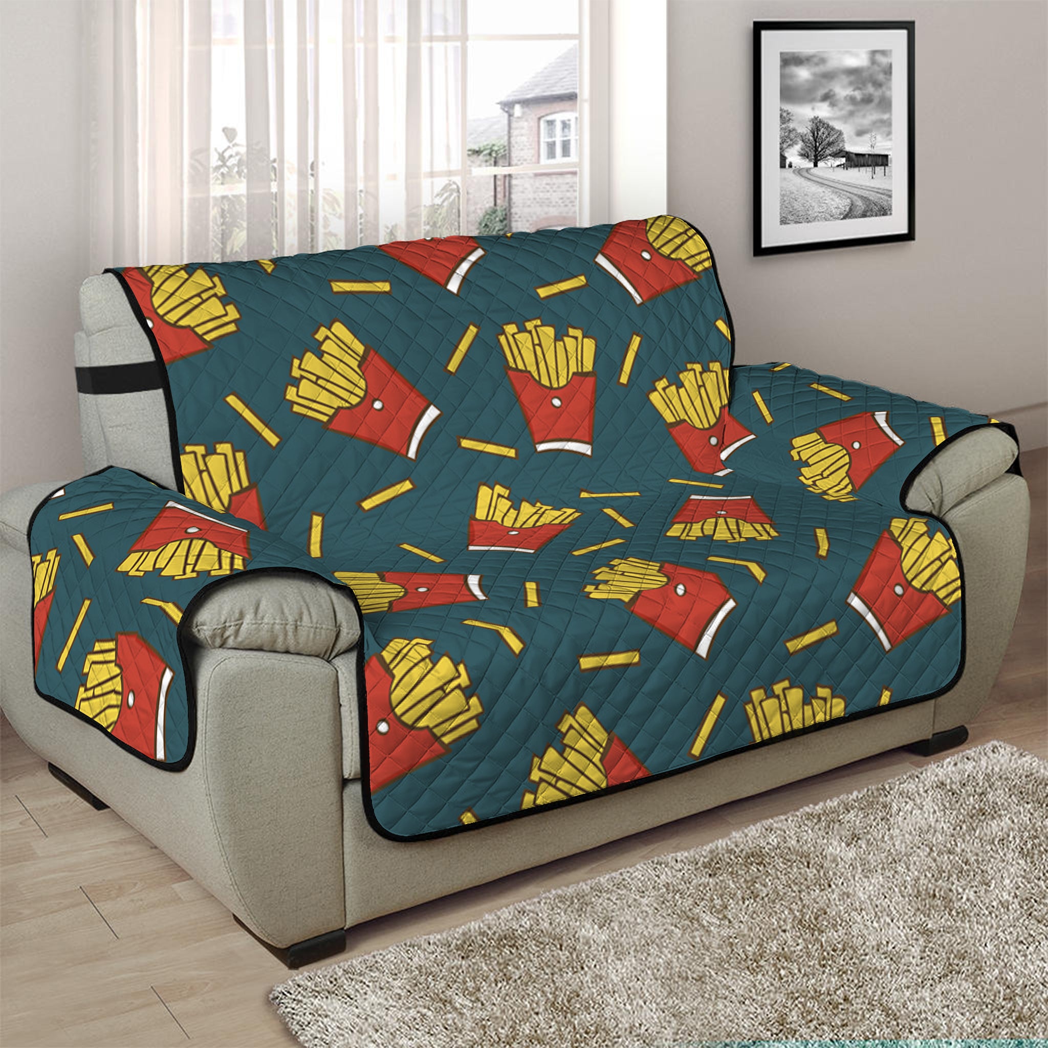 Doodle French Fries Pattern Print Half Sofa Protector