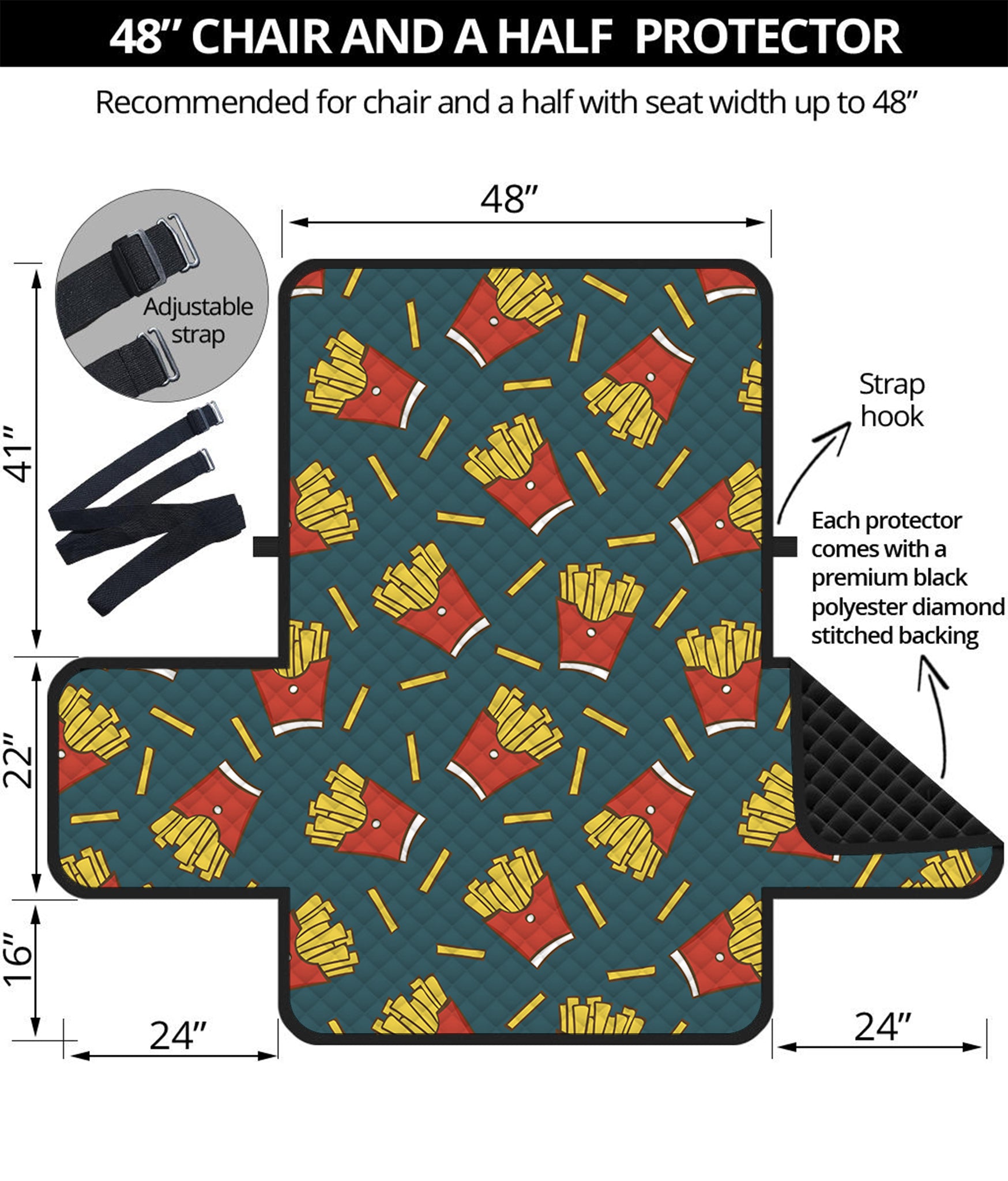 Doodle French Fries Pattern Print Half Sofa Protector