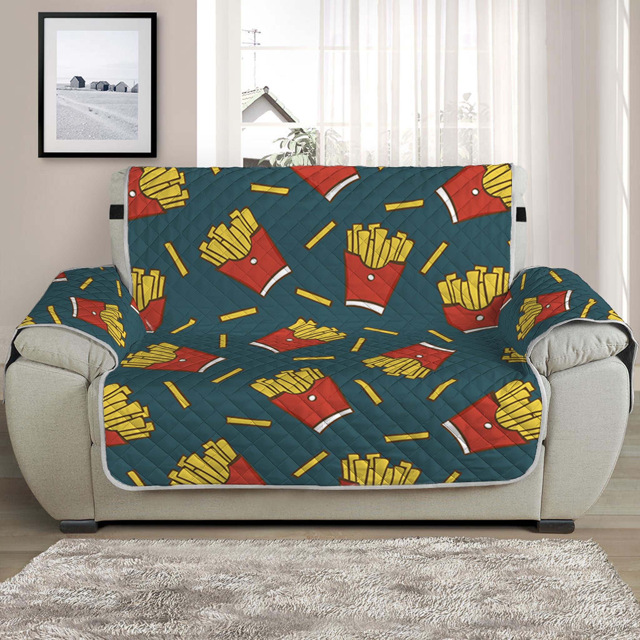 Doodle French Fries Pattern Print Half Sofa Protector